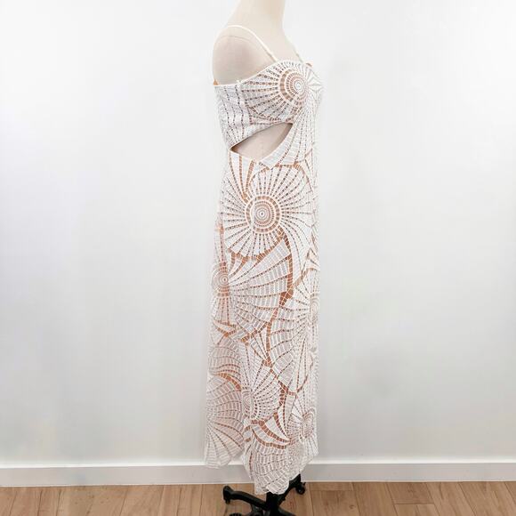 Jonathan Simkhai Jamie Dress White Fossil Guipure Lace Wedding Party LWD Size 12 - Picture 3 of 16